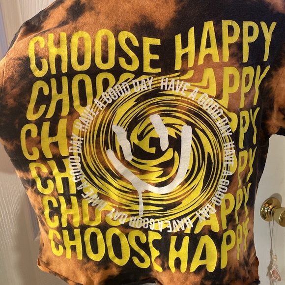 Chemistry Black and Orange Reverse Tie Dye Choose Happy Graphic Crop T-Shirt - Picture 11 of 14